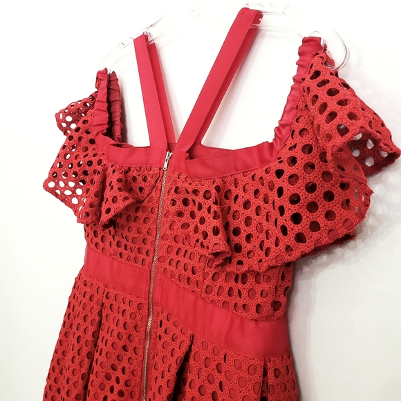 Nwt ASOS Cold Shoulder Maternity Red Eyelit Lace Circles Red Dress - Picture 12 of 16